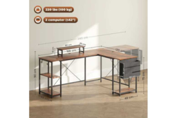 168cm Rustic Brown Modular L-Shaped Corner Desk with Storage Shelves - Home Office Table, Space-Saving Living Room Furniture - thumbnail 7