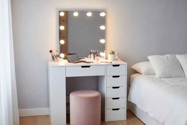 PRICE DROP! Hollywood Vanity Dressing Table with LED Mirror & Drawers - White - image 1