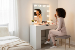 PRICE DROP! Hollywood Vanity Dressing Table with LED Mirror & Drawers - White - thumbnail 8