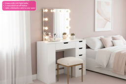 PRICE DROP! Hollywood Vanity Dressing Table with LED Mirror & Drawers - White - thumbnail 6