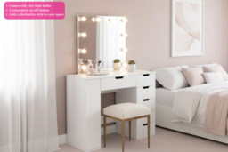 PRICE DROP! Hollywood Vanity Dressing Table with LED Mirror & Drawers - White - thumbnail 2