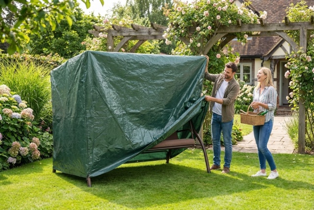 Heavy-Duty PE Swing Chair Cover - Weather-Resistant, UV Protected, 3-Seater (215x155x150cm), Dark Green - image 1