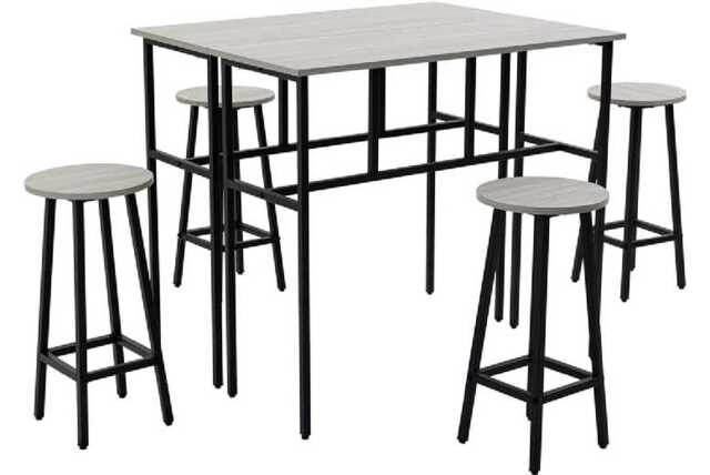 PRICE DROP! Grey Industrial Space-Saving 6-Seater Bar Dining Table Set with Stools - Steel & Wood Effect, Compact Kitchen Furniture - image 1