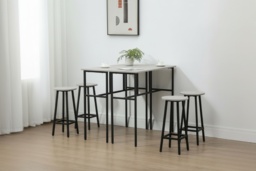 PRICE DROP! Grey Industrial Space-Saving 6-Seater Bar Dining Table Set with Stools - Steel & Wood Effect, Compact Kitchen Furniture - thumbnail 2