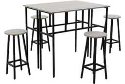 PRICE DROP! Grey Industrial Space-Saving 6-Seater Bar Dining Table Set with Stools - Steel & Wood Effect, Compact Kitchen Furniture - thumbnail 1
