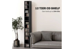 Tall Narrow Wooden CD/DVD Storage Tower - Slim Space-Saving Media Shelf, 204 Disc Capacity - thumbnail 8