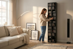 Tall Narrow Wooden CD/DVD Storage Tower - Slim Space-Saving Media Shelf, 204 Disc Capacity - thumbnail 6