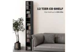 Tall Narrow Wooden CD/DVD Storage Tower - Slim Space-Saving Media Shelf, 204 Disc Capacity - thumbnail 4
