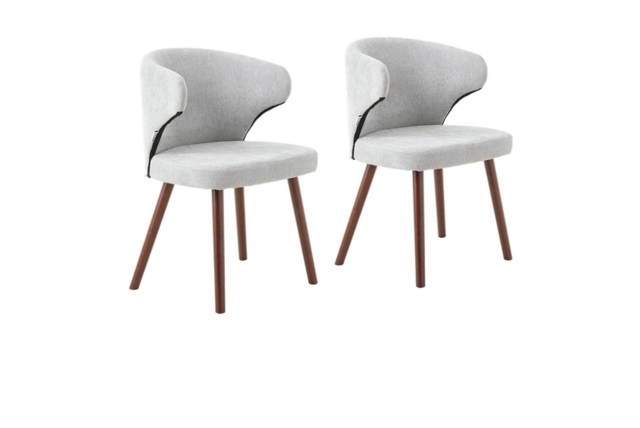 Set of 2 Chenille Upholstered Dining Chairs with Oak Legs - image 1