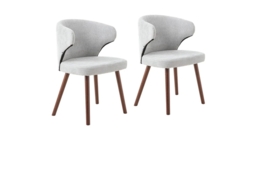 Set of 2 Chenille Upholstered Dining Chairs with Oak Legs