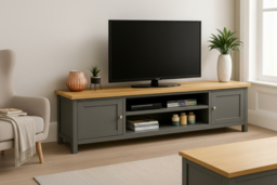 "180cm Avon Contemporary TV Stand - Storage, Sonoma Oak Top, 2 Colours, Fits Up to 70"" TVs" - thumbnail 5