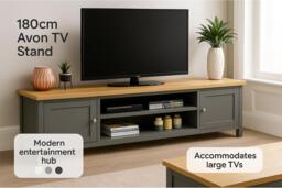 "180cm Avon Contemporary TV Stand - Storage, Sonoma Oak Top, 2 Colours, Fits Up to 70"" TVs" - thumbnail 2