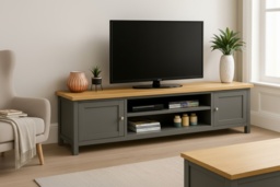 "180cm Avon Contemporary TV Stand - Storage, Sonoma Oak Top, 2 Colours, Fits Up to 70"" TVs" - thumbnail 1