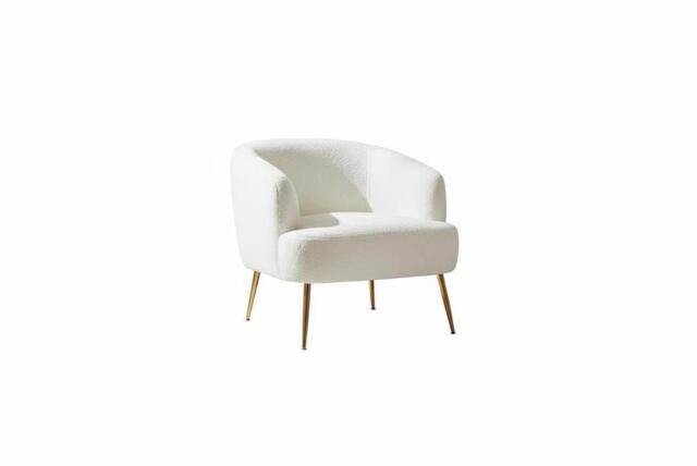 Cloud-Soft White Teddy Fabric Armchair with Gold Metal Legs, Modern Style - image 1