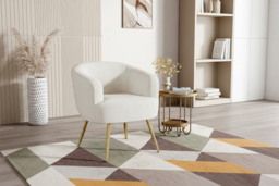 Cloud-Soft White Teddy Fabric Armchair with Gold Metal Legs, Modern Style - thumbnail 7
