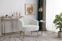 Cloud-Soft White Teddy Fabric Armchair with Gold Metal Legs, Modern Style - thumbnail 8