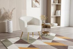 Cloud-Soft White Teddy Fabric Armchair with Gold Metal Legs, Modern Style - thumbnail 3
