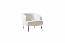 Cloud-Soft White Teddy Fabric Armchair with Gold Metal Legs, Modern Style - thumbnail 1