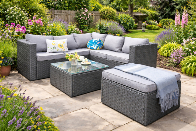 CLEARANCE! 6-Seater Modular Rattan Garden Sofa Set - Black or Grey, Cushions Included - image 1
