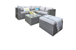 CLEARANCE! 6-Seater Modular Rattan Garden Sofa Set - Black or Grey, Cushions Included - thumbnail 7