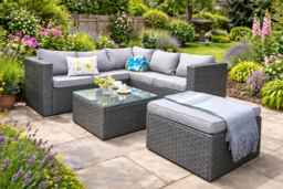 CLEARANCE! 6-Seater Modular Rattan Garden Sofa Set - Black or Grey, Cushions Included - thumbnail 5