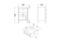 3 Drawer Black Oak Bedside Table - Contemporary Bedroom Storage Nightstand, Compact Modern Furniture - thumbnail 3