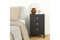 3 Drawer Black Oak Bedside Table - Contemporary Bedroom Storage Nightstand, Compact Modern Furniture - thumbnail 8
