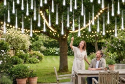 Solar LED Meteor Shower Lights - Blue, Weatherproof Outdoor String, Solar Powered - thumbnail 2