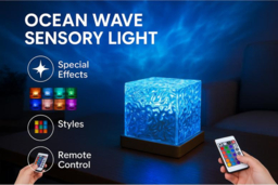 Portable LED Ocean Wave Sensory Lamp - 16-Colour Mood Light with Remote, USB Rechargeable, Crown or Square Style - thumbnail 6