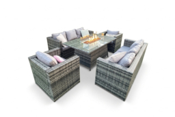 Vancouver 8-Seater Rattan Garden Sofa Set with Fire Pit & Optional Cover - Grey - thumbnail 7