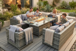 Vancouver 8-Seater Rattan Garden Sofa Set with Fire Pit & Optional Cover - Grey - thumbnail 6