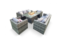 Vancouver 8-Seater Rattan Garden Sofa Set with Fire Pit & Optional Cover - Grey - thumbnail 3