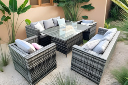 Vancouver 8-Seater Rattan Garden Sofa Set with Fire Pit & Optional Cover - Grey - thumbnail 4
