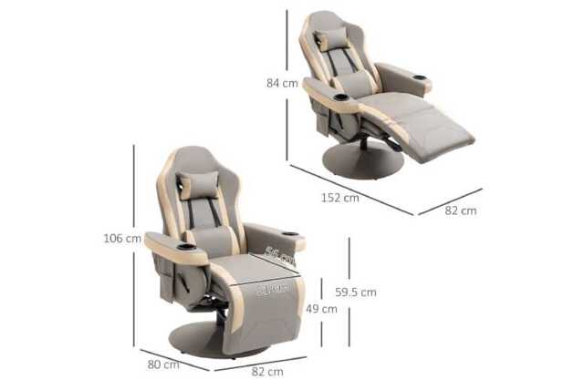 Faux Leather Ergonomic Recliner Swivel Chair with Footrest - Adjustable, High Back, Grey - image 1