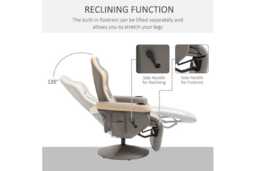 Faux Leather Ergonomic Recliner Swivel Chair with Footrest - Adjustable, High Back, Grey - thumbnail 3