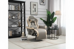 Faux Leather Ergonomic Recliner Swivel Chair with Footrest - Adjustable, High Back, Grey - thumbnail 2