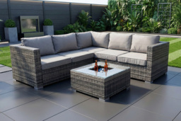 Modern Rattan 5 Seat Garden Corner Sofa Set with Ice Bucket Table - thumbnail 1