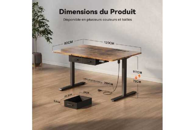 EcoFurnix Contemporary Walnut Electric Sit-Stand Desk - Height Adjustable, Alloy Steel, 120x80cm, Storage Drawers - image 1