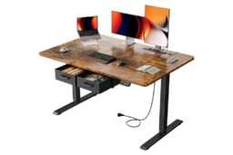 EcoFurnix Contemporary Walnut Electric Sit-Stand Desk - Height Adjustable, Alloy Steel, 120x80cm, Storage Drawers - thumbnail 2