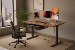 EcoFurnix Contemporary Walnut Electric Sit-Stand Desk - Height Adjustable, Alloy Steel, 120x80cm, Storage Drawers - thumbnail 6