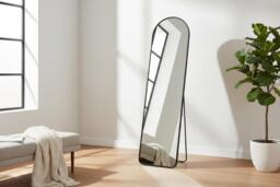 Sleek Modern Arched Black Metal Floor Mirror with Full-Length Design - thumbnail 2