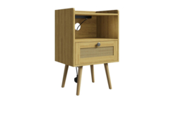 Set of 2 Bedside Tables with Rattan Accent Drawer, Charging Station & Storage Shelf - thumbnail 7