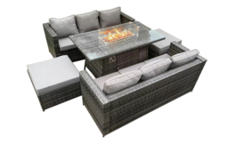 8-Seater Weather-Resistant Rattan Dining Set with Fire Pit Table - Modern Garden Furniture Suite - thumbnail 7