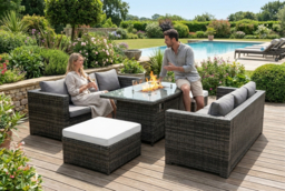8-Seater Weather-Resistant Rattan Dining Set with Fire Pit Table - Modern Garden Furniture Suite - thumbnail 6