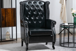 Chesterfield Style Black PU Leather Wingback Armchair - Traditional Sofa Accent, 1-Seater - thumbnail 8