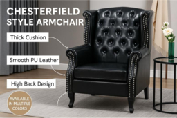 Chesterfield Style Black PU Leather Wingback Armchair - Traditional Sofa Accent, 1-Seater - thumbnail 6