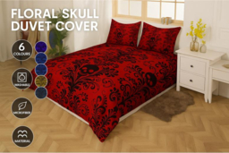 Floral Skull Duvet Cover Set - Soft Synthetic Fibre, Machine Washable, 4 Sizes, 6 Colours - thumbnail 6