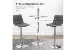 Faux Leather Adjustable Bar Stools - Set of 2, Grey, Modern Quilted, Swivel Steel Frame - thumbnail 3