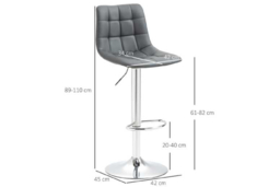 Faux Leather Adjustable Bar Stools - Set of 2, Grey, Modern Quilted, Swivel Steel Frame - thumbnail 5
