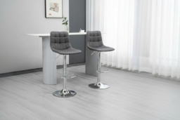 Faux Leather Adjustable Bar Stools - Set of 2, Grey, Modern Quilted, Swivel Steel Frame - thumbnail 6